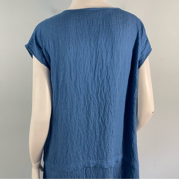 Tusso Crinkle Short Sleeves Kaftan Midi Dress Pockets Blue 2 / M Lagenlook Flowy - Picture 6 of 12